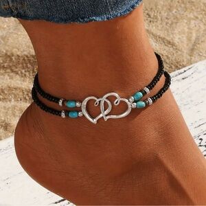 New - Boho-Chic Double-Layer Beaded Heart
Anklet - Black